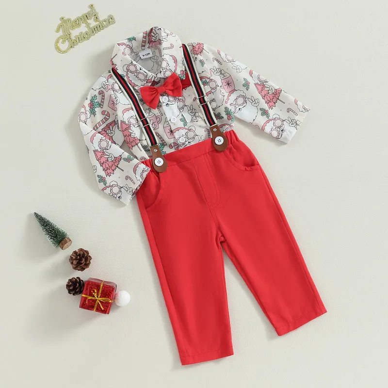 

Baby Boy 2PCS Pant Sets Autumn Clothes Long Sleeve Santa Claus/Deer Shirt and Suspender Pants Baby Items Clothing