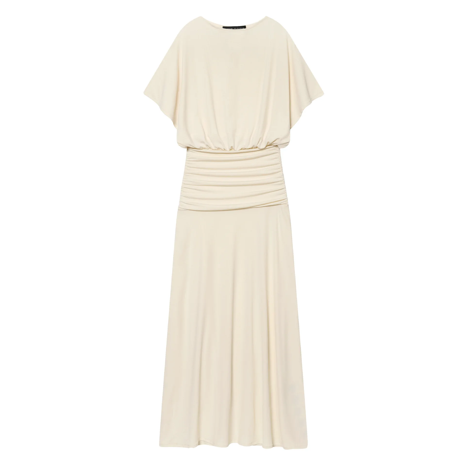 Elegante Abito Lungo in Stile Francese, Design Drappeggiato, Vita Alta, Vestibilità Slim, Lunghezza Midi, Tinta Unita, Misto Poliestere e Cotone - immagine 4