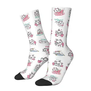 Funny Printed Marie Cat The Aristocats Socks for Men Women Stretchy Summer Autumn Winter Cute Kitten Crew Socks