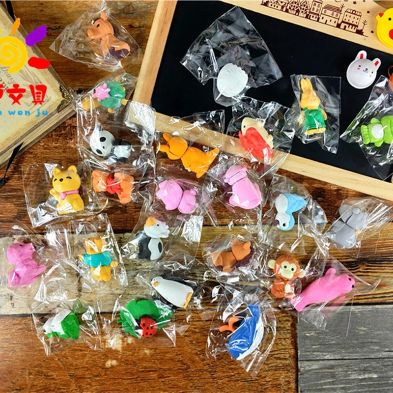 10/5Pcs 귀여운 동물 지우개 분리형 지우개 개별 패키지 학생 상 고무 학교 문구