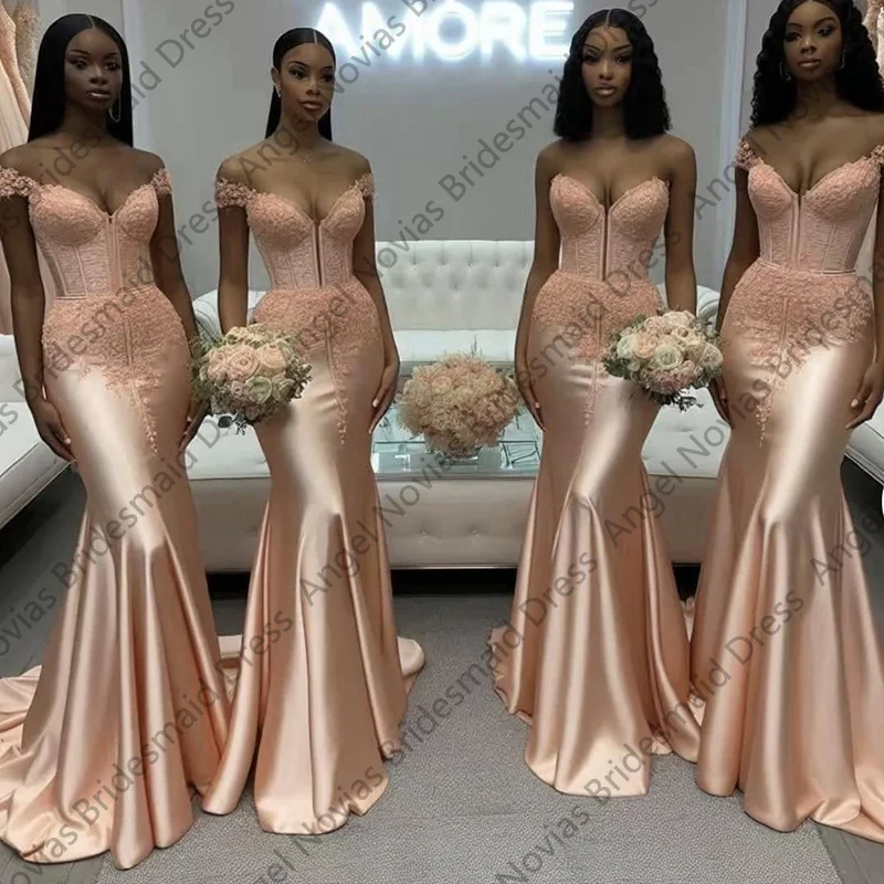 Long Mermaid Pinky Bridesmaid Dresses Wedding Party Maid Of Honor Dress vestidos de fiesta elegantes para boda