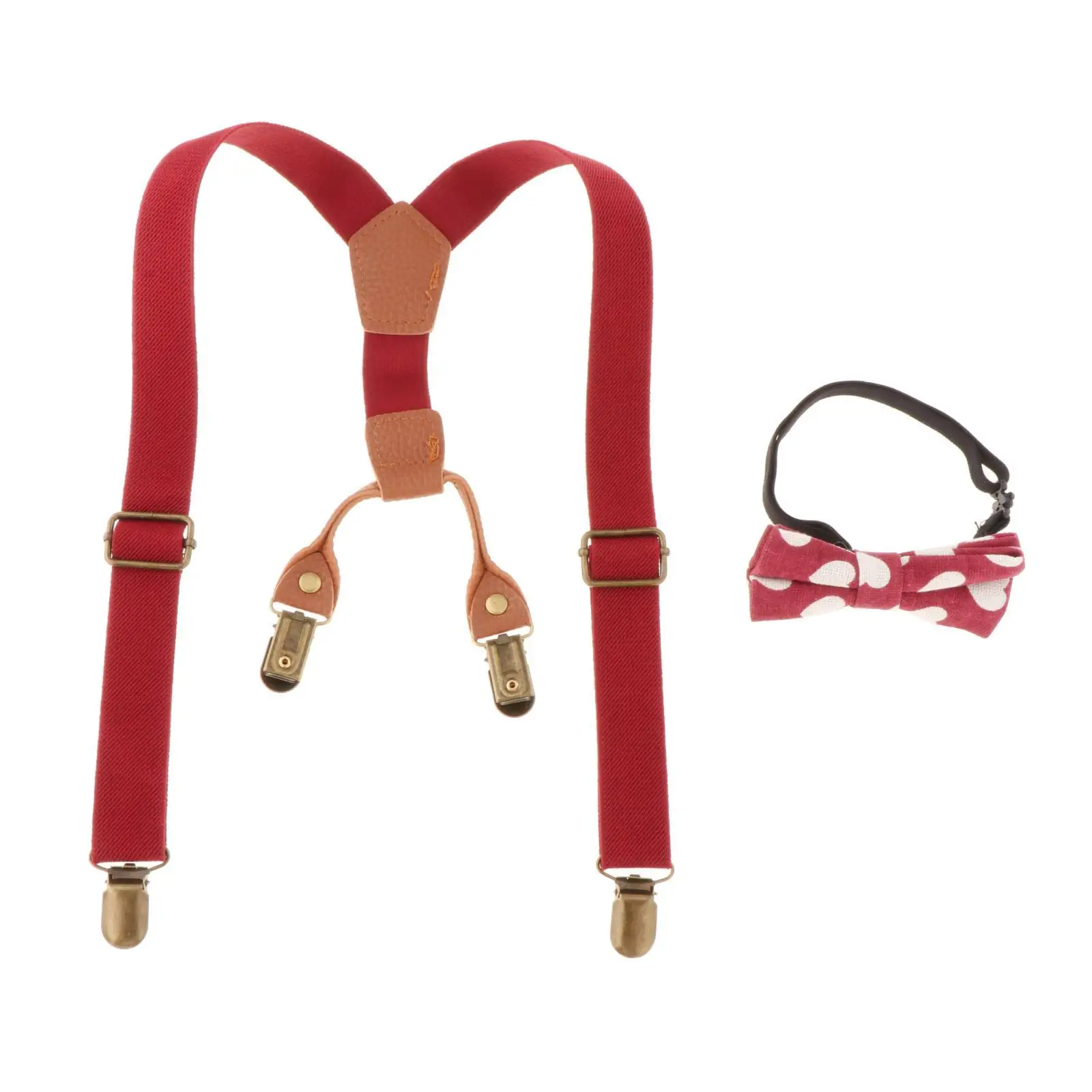 Kids Suspenders and Matching Bow Y Back Construction Adjustable Elastic 4 Clips for Boys Girls Toddlers Children