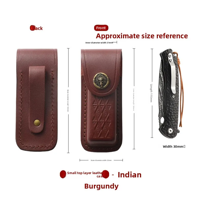 Handcrafted Genuine Leather Folding Knife Case - Durable Cowhide Side-Mounted Protective Storage Sleeve