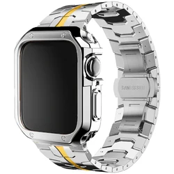 Deluxe Stainless Steel Band & Protective Case - Series 7 8 9 41mm (S - Silver Gold)