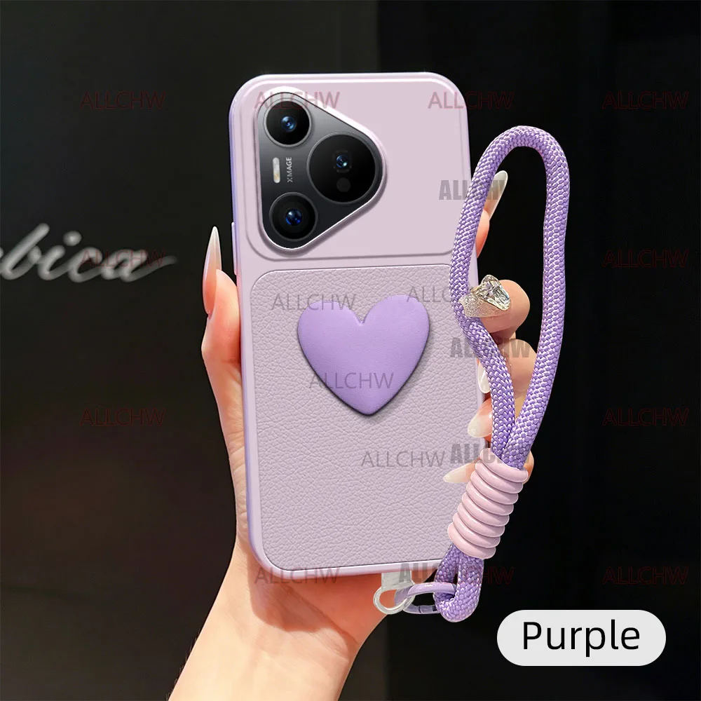 Luxury Leather Matte Love Heart Hand Strap Phone Case