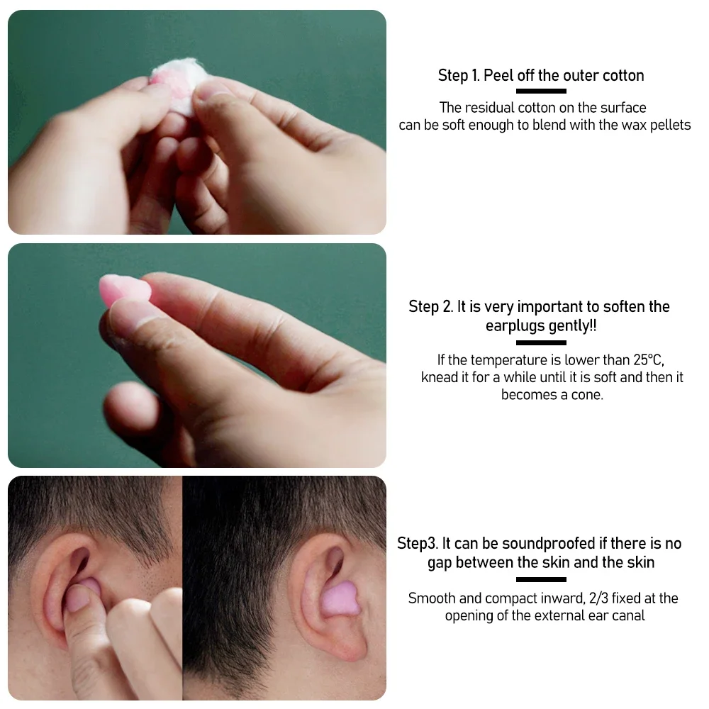 12/24Pcs Pink Wax Cotton Wax Pill Earplugs Anti-noise Sleep Earplugs Dormitory Poor Sound Insulation Waterproof Shaped Earplugs 6