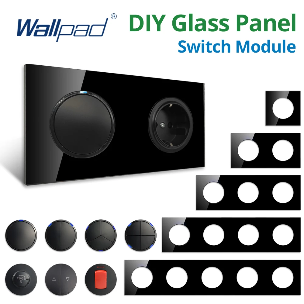 Wallpad-검은색 유리 벽 DIY 스위치 모듈, LED 표시기 기능 포함, 키 없는 조합 1 2 3 4 5 다중 프레임