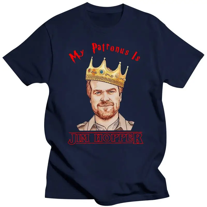thumbnail image 1 of Nueva camiseta Stranger Tee Things My Patronus Is Jim Hopper, camiseta negra de algodón para hombre, tallas S a 6xl, camiseta normal para hombre, camiseta divertida para hombre, 1 of 4