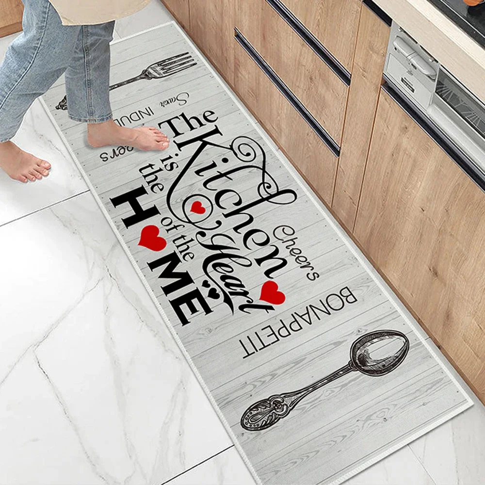 Creative Tableware Printed Kitchen Rug Bedroom Hallway Living Room Long Strip Carpet Anti-slip Decorative Soft Floor Mat 6
