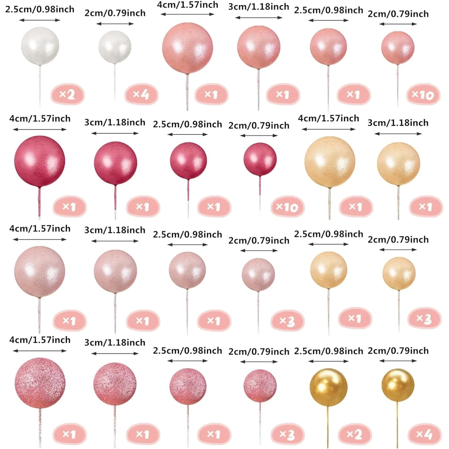 56 Stück Kugel-Kuchenaufsätze – bunte Perlen-Kuchendekorationen für Geburtstag, Hochzeit, Cupcakes, Ball, Partyzubehör, DIY-Dessert-Dekoration – Detail 2