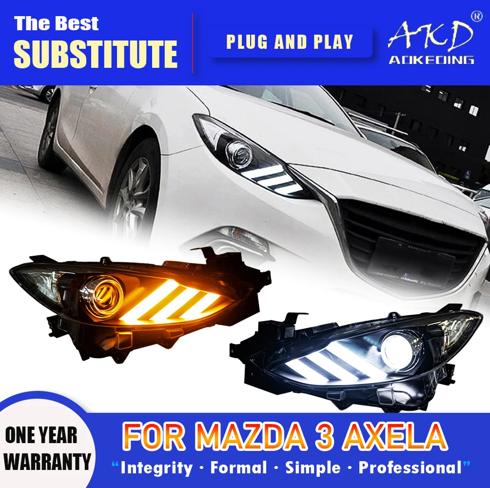 

Фара AKD для Mazda 3, подсветка для Mazda 3 Axela 2014-2016, фары для Mazda 3 DRL, сигнал поворота, дальний свет, линза проектора Angel Eye