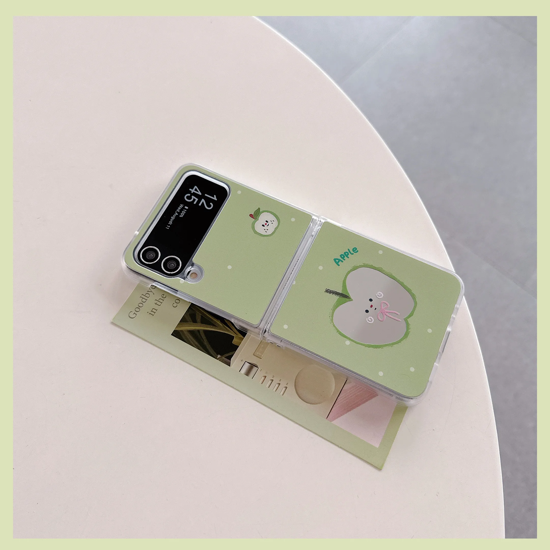 Mirror Face Apple Green Protective Phone Case with Lanyard