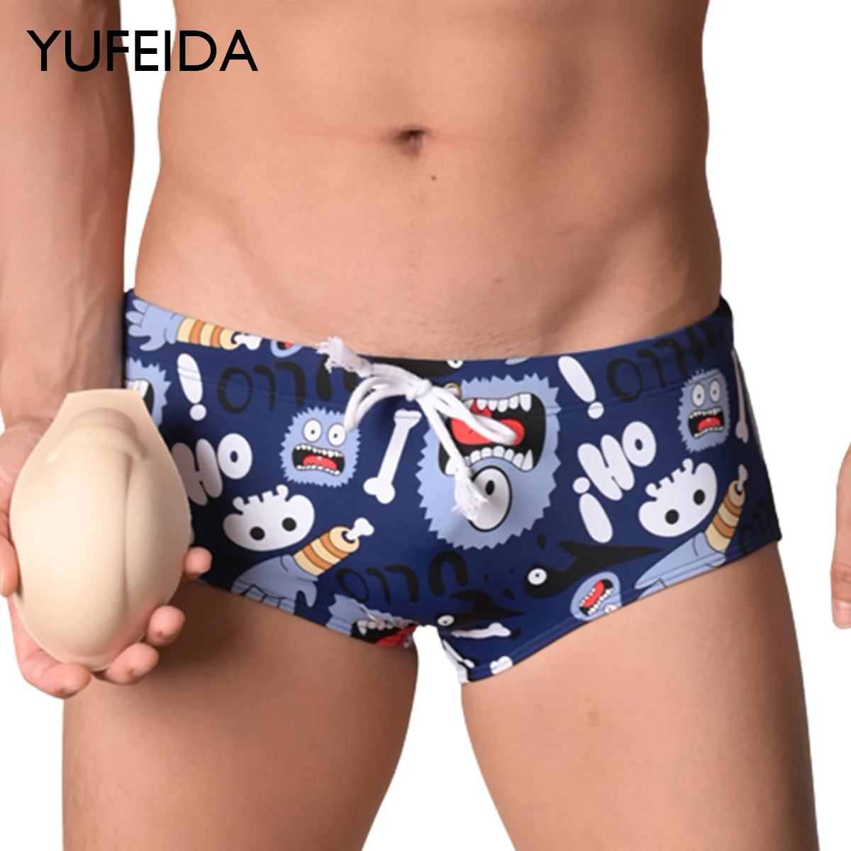 

YUFEIDA Brand Men's Swimwear Trunks Outdoor Sexy Summer Flat Print Beach Surf Swim Boxershorts with Push Pad Shorts Men Swimsuit