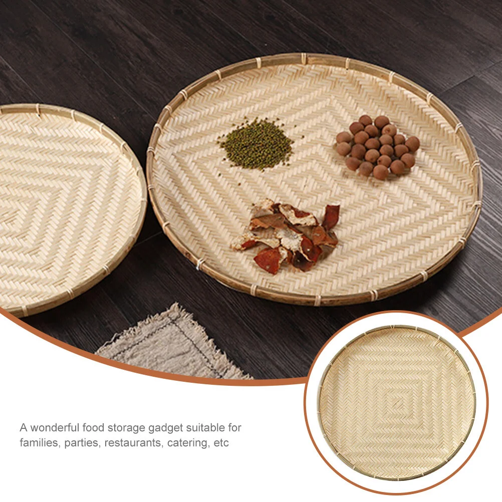 Bamboo Tray Drying Dustpan Round Food Basket Pastry Tray Serving Bamboo Plate Home Woven Snack Fruit Storage Drying Container