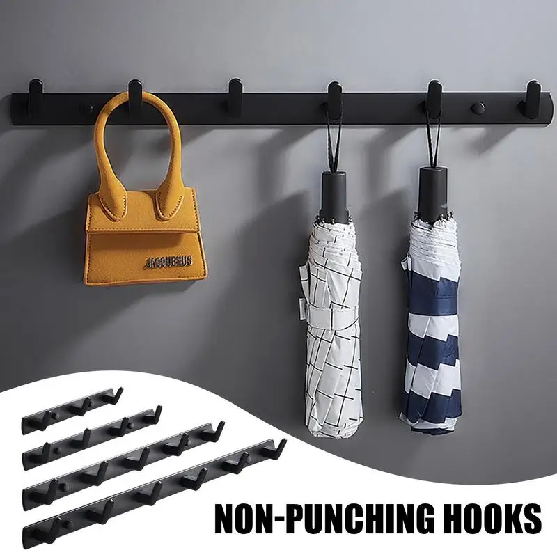

Wall Coat Rack With Hooks No Punching Door Hanger Hook Wall Mounted Heavy Duty Metal Coat Rail Strong Material Accessories