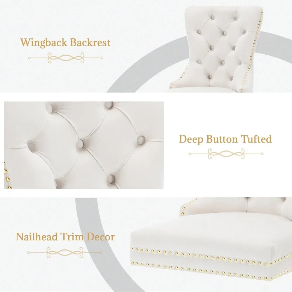 Dining Room Chairs Set of 2,Tufted Upholstered Back Lion Pull Ring, Elegant Rhomboid Pattern Nail Head Trim, Armless Chairs 2