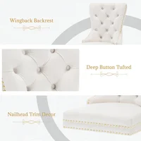 Dining Room Chairs Set of 2,Tufted Upholstered Back Lion Pull Ring, Elegant Rhomboid Pattern Nail Head Trim, Armless Chairs 2