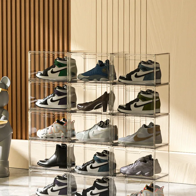 Transparent Magnetic Shoe Storage Box Thickened PET Dustproof Shoe