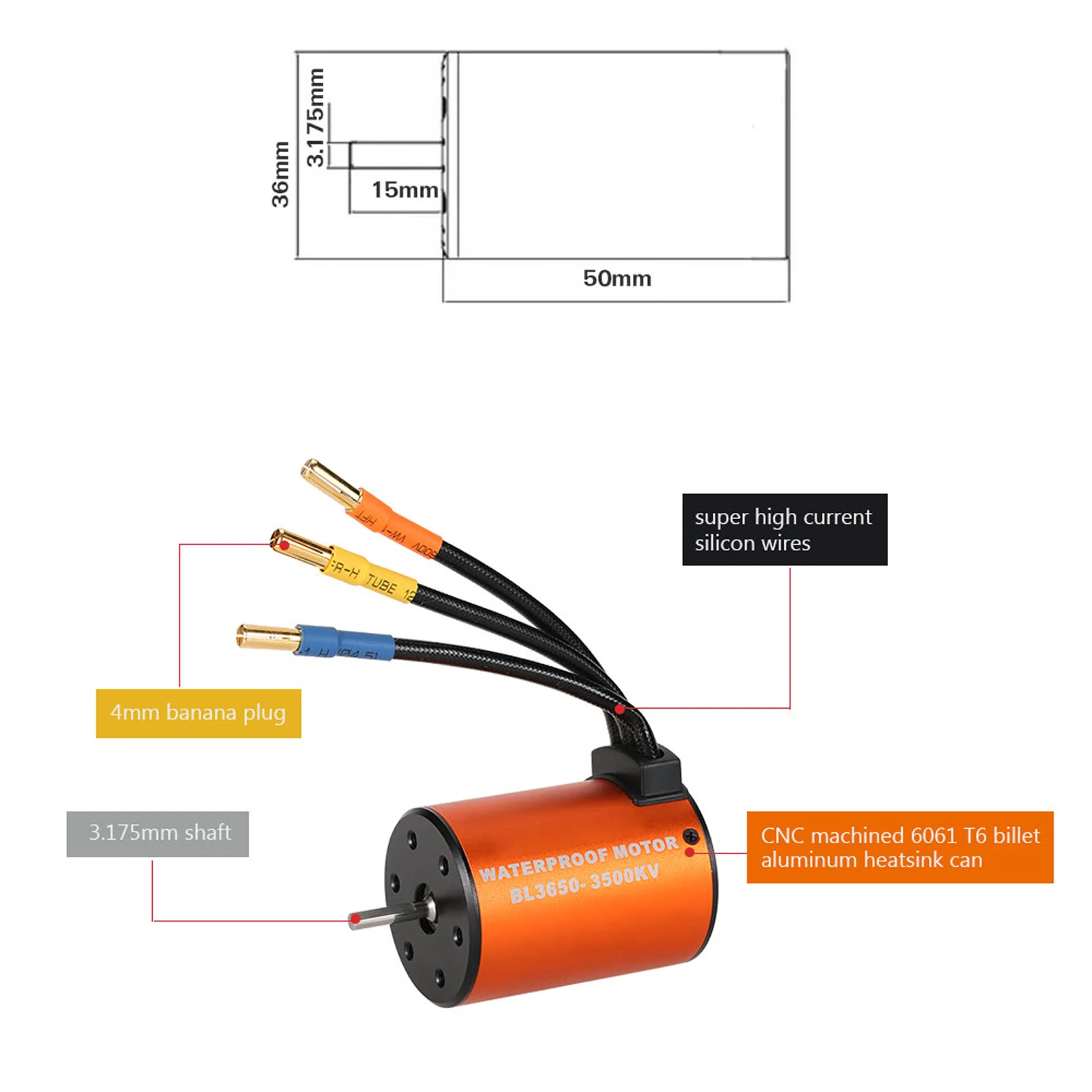 Moteur Brushless 3650 3500KV + ESC 60A pour Voiture RC 1/10