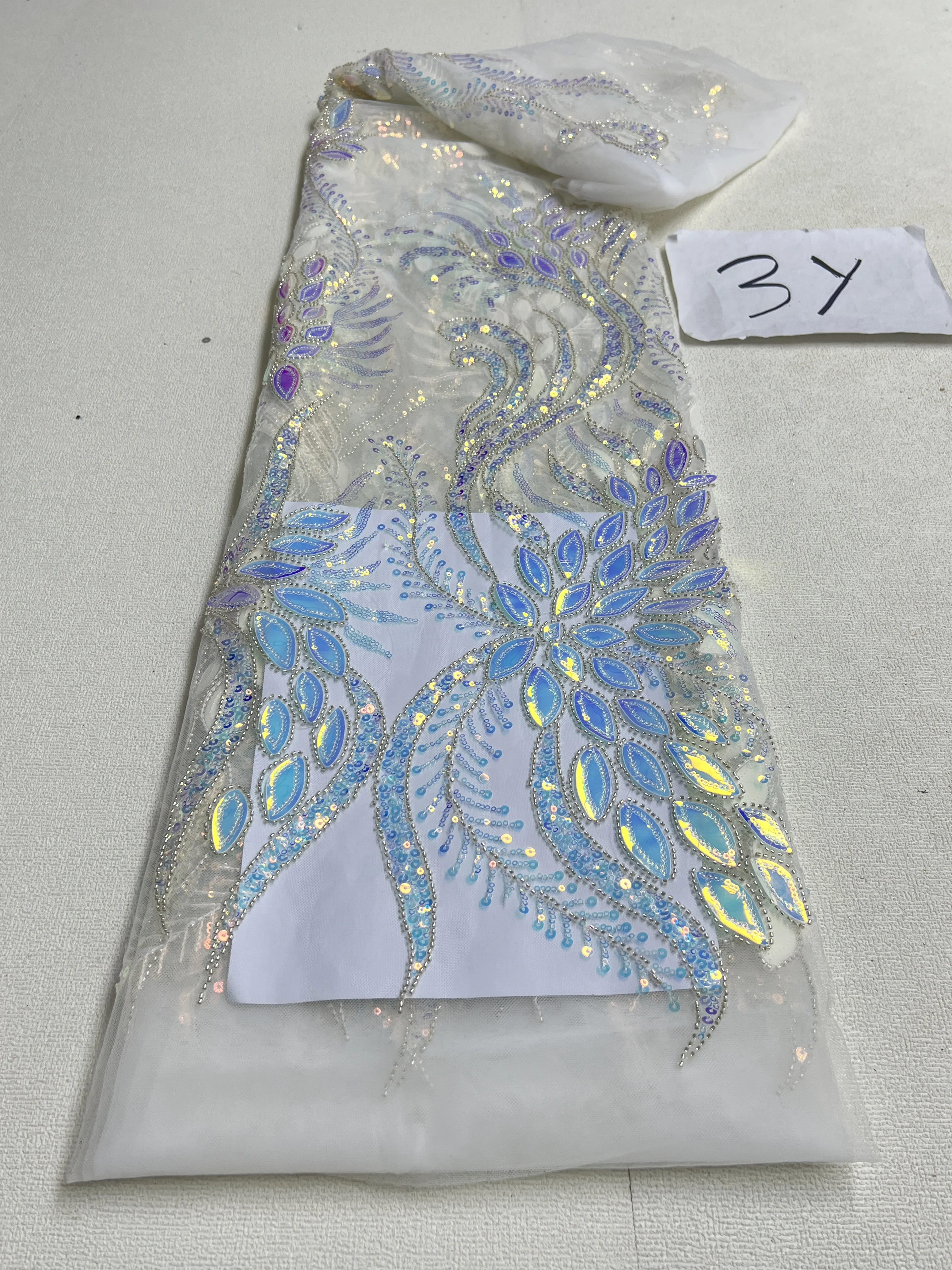 Sequins Jacquard Groom Lace Fabric 3 Yards For Wedding Dress
