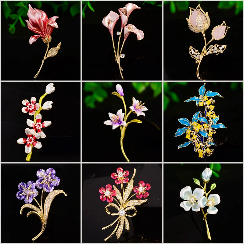 

New Elegant Calla Flower Women Brooch Hand Enamel Color Zirconium Lilies Corsage Luxury Temperament High-grade Accessories Pin