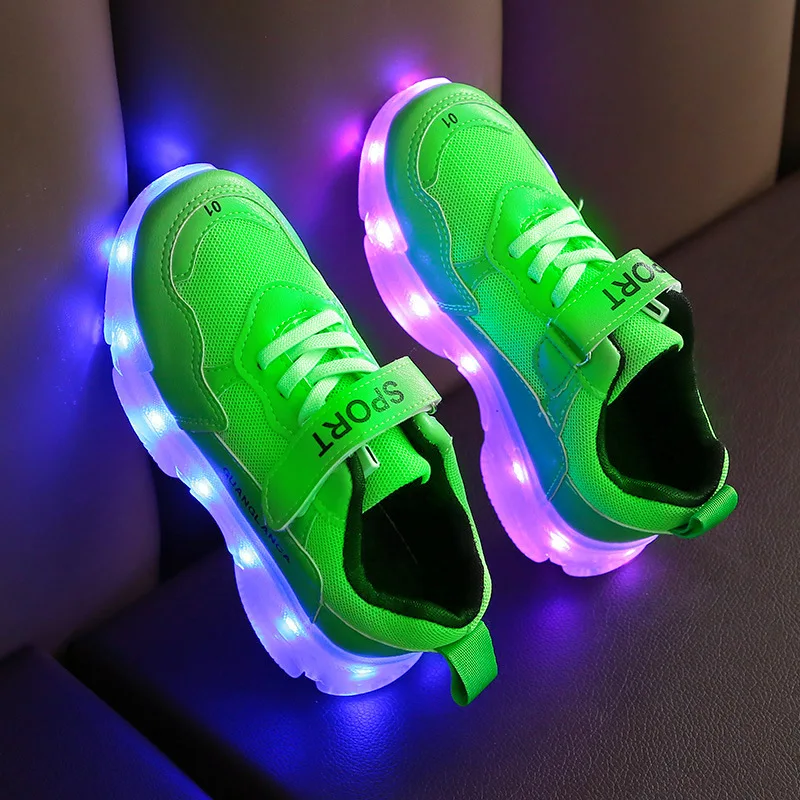 New Children's LED Light Shoes USB Charging Children's Sneakers Mesh Breathable Boys and Girls' Sports Shoes 2