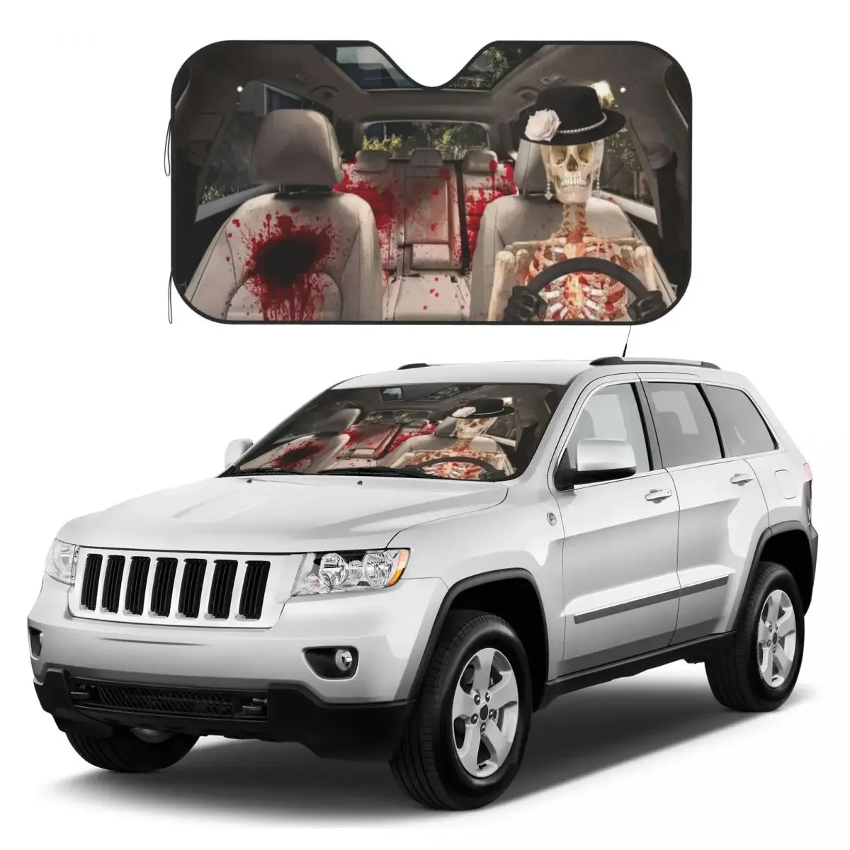 

Funny Skeleton Skull Car Windshield Sunshade Foldable Horror Skull Auto Front Window Sunshield SUV Trucks Vehicle Block UV Rays