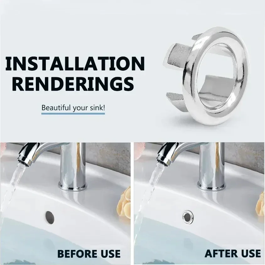 4PCS Plastic Bathroom Kitchen Basin Sink Overflow Cover Ring Insert Replacement Chrome Hole Round Drain Cap Drain Plug sink overflow cover