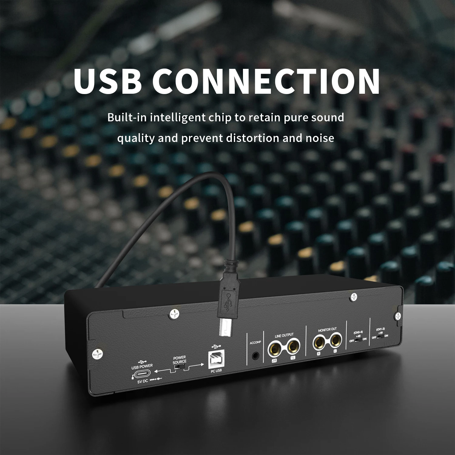 UA22 오디오 인터페이스 사운드 카드, 48V 팬텀 파워, 오디오 애호가, 음악 컴퓨터 녹음용, 4x4-24 비트, 192kHz