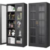 Display Cabinet with Glass Doors, Black Curio Cabinet with Lock, 71“ Tall Display Case for Living Room, Bookcase for Home, Clini 1