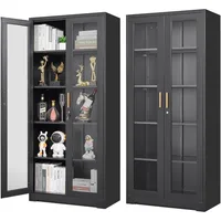 Display Cabinet with Glass Doors, Black Curio Cabinet with Lock, 71“ Tall Display Case for Living Room, Bookcase for Home, Clini 1
