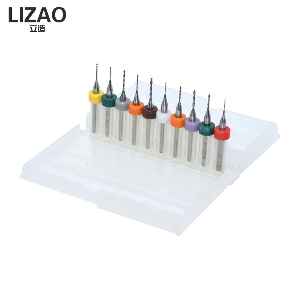 LIZAO 10pcs 0.3mm-1.1mm 마이크로 PCB 드릴 비트 회로 기판 제작을위한 텅스텐 강철 CNC 드릴링 도구 전자 DIY