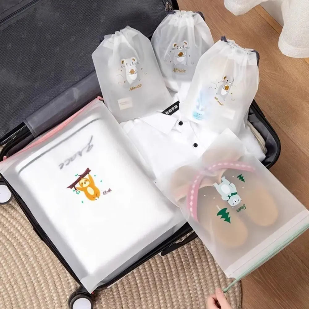 Cartoon Animal Storage Bags Transparent PE Travel Bundle Pocket Hanging Bags Shoes Package Drawstring Bag 3