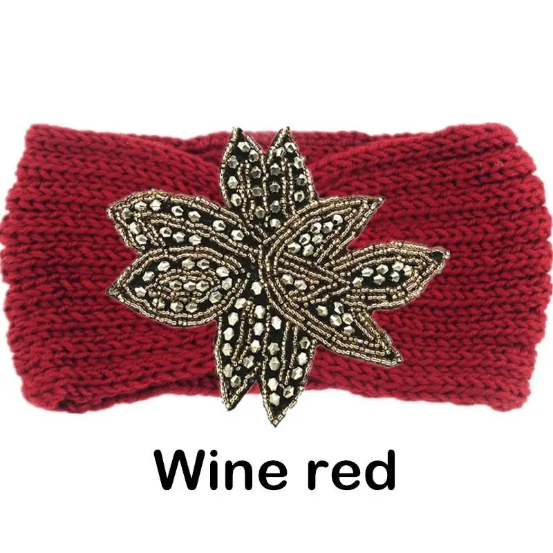 Kristall Perlen Blume Stricken Stirnband Für Frauen Winter Wolle Ohr Wärmer Haarband Turban Headwrap Haar Zubehör Bandeau – Detail 9