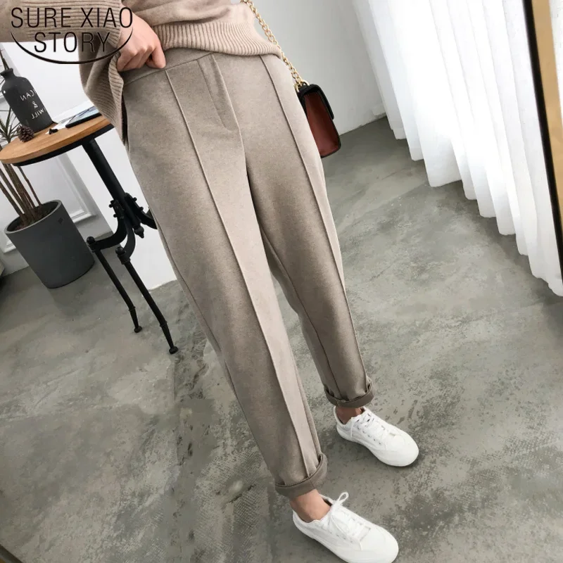 Thicken Women Pencil Pants 2024 Spring Winter Trousers OL Style Wool Female Work Suit Pant Loose Female Trousers Capris 6648