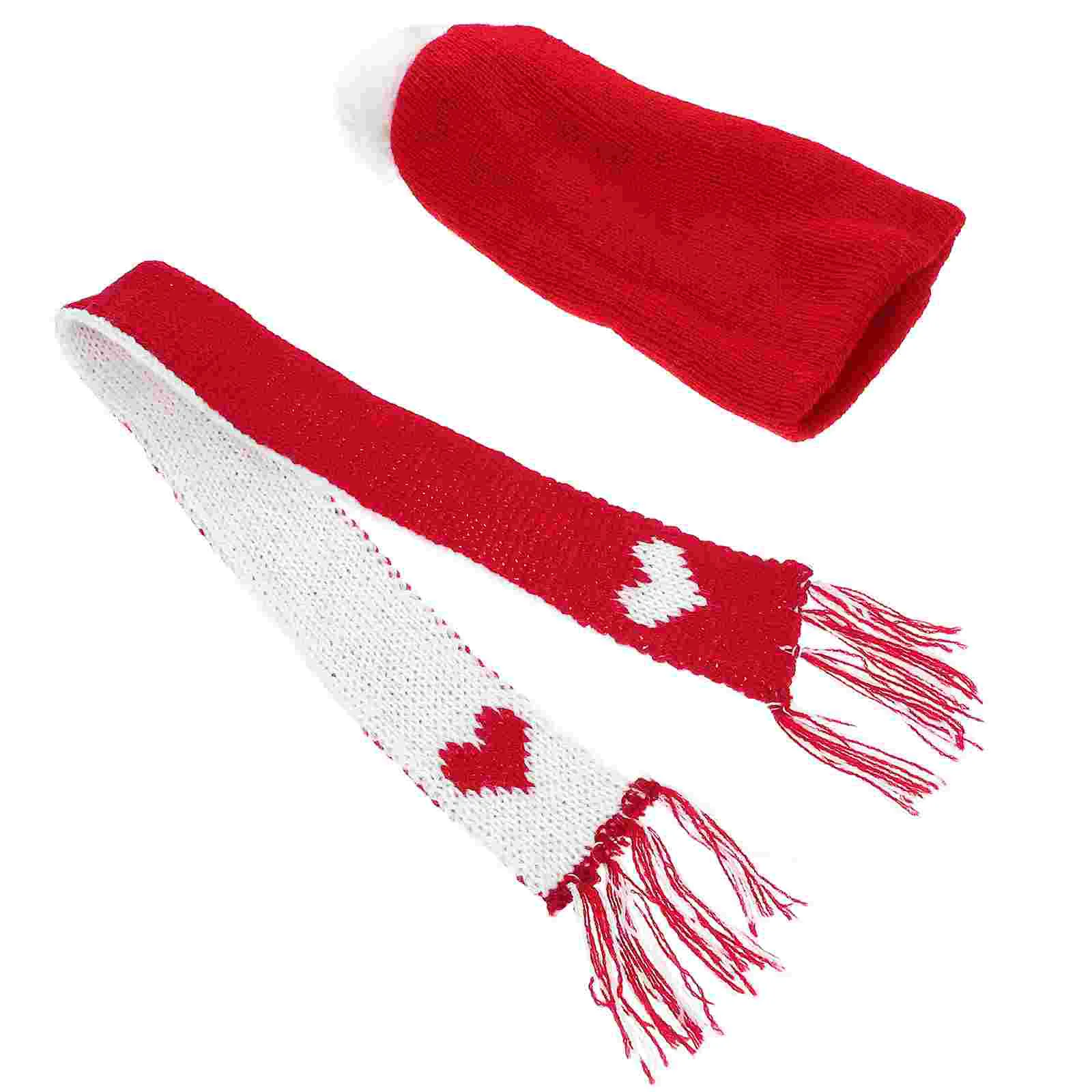 

20cm Sweater Scarf Hat Christmas Mini Snowman (red + Love Scarf) (20cm) 2pcs Decorative Miniature Hats Yarn Accessories