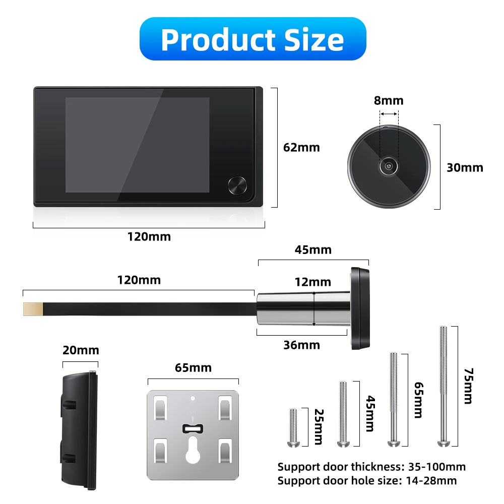 3.5″ Peephole Door Viewer LCD Screen 2MP HD Camera 120° Wide Angle