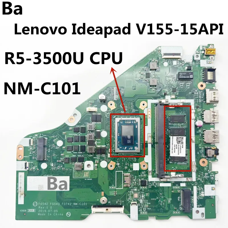 

For Lenovo Ideapad L340-15API L340-17API V155-15API laptop motherboard NM-C101 With AMD R5-3500U CPU RAM 4G