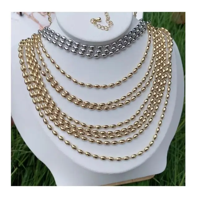 10pcs Sparkly Gold Silver Color Bead Chain Choker Necklace Gift Copper Oval Bead Chain Necklaces