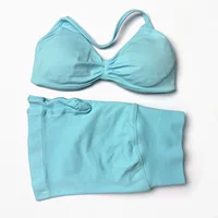 Seamless 2 Pieces Strappy Yoga Halter Bras Sets Scrunch Butt Sports Shorts Quick Dry Backless Gym Crop Tops with Pad Push Up Set - Image 5