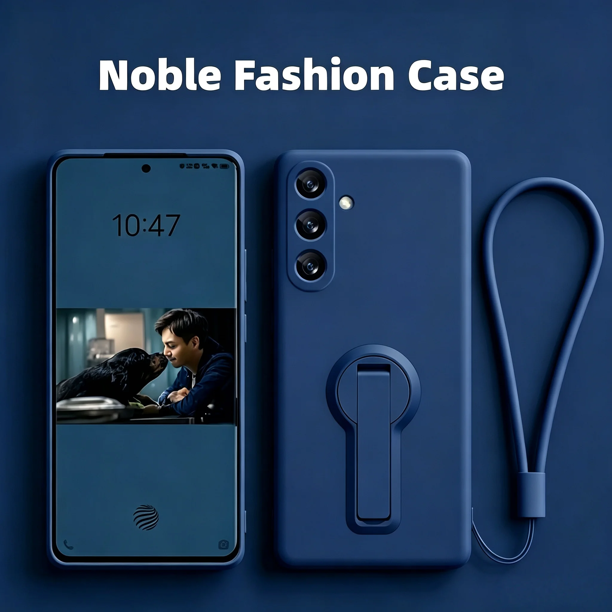 Stylish Liquid Silicone Phone Case with Stand and Lanyard