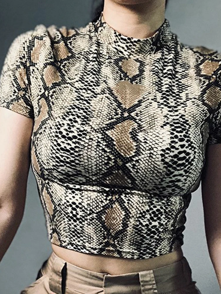 2024 Sexy Crop Top Donna Snake Print Canotta Slim Primer Gilet Collo Alto Harajuku Crop Canotta T Shirt Femme Girls Camis Tops