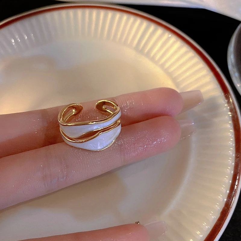Elegant Double Layer Enamel Ring For Women Adjustable White Ring_voghion.com