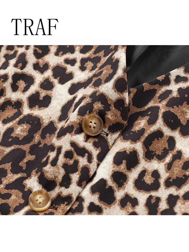 TRAF Spring Summer Women's Leopard Vest 2024 Fashion V-Neck Single-Breasted Vest Top Female Casual Cropped Sleeveless Coat New 5