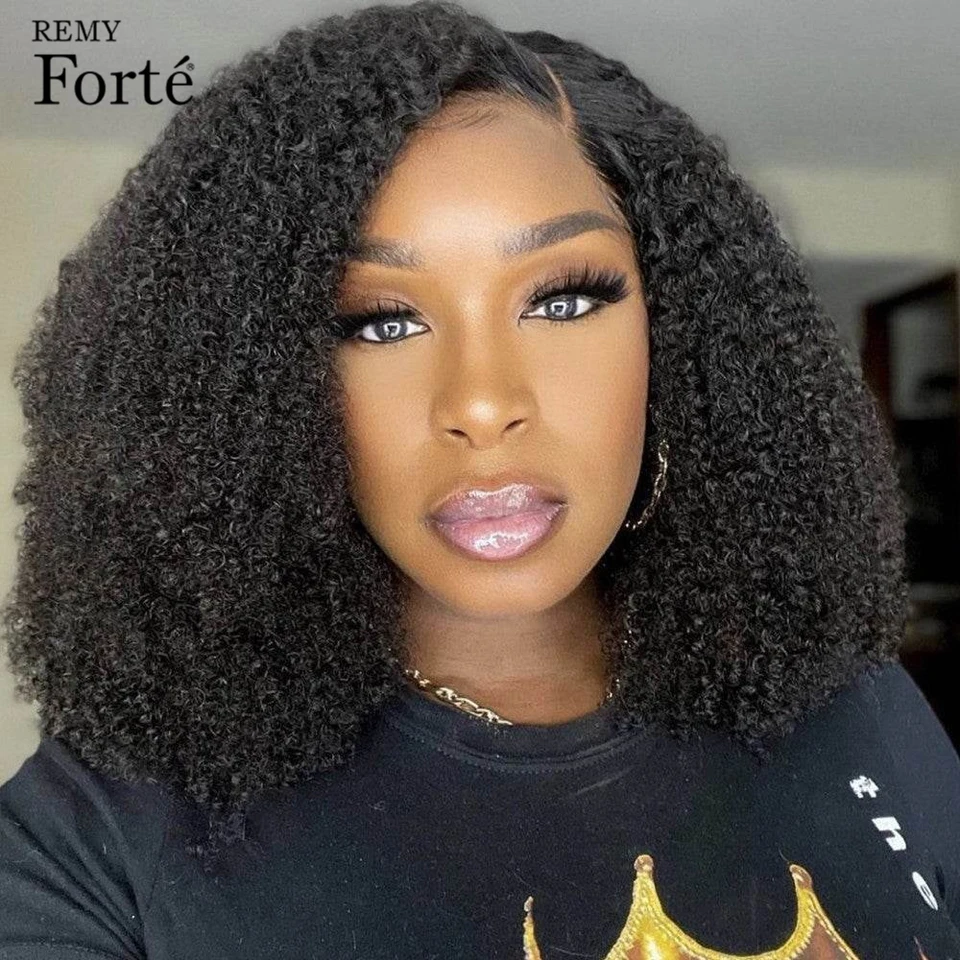 Afro Kinky Curly Human Hair Wigs Curly Bob Wigs For Black Women 180% Density Transparent 13x6x1 Lace Front Wigs Human Hair