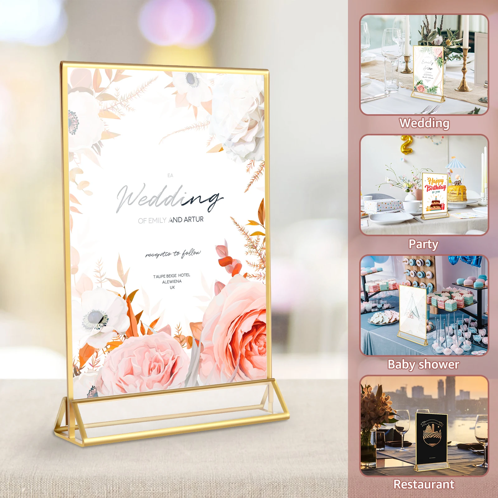 6Pcs Acrylic Sign Holder Clear Double-Side Sign Display Stand Gold Border Table Flyer Holder 4 x 6inch/5x7inch Multipurpose Menu place card holders acrylic sign holders