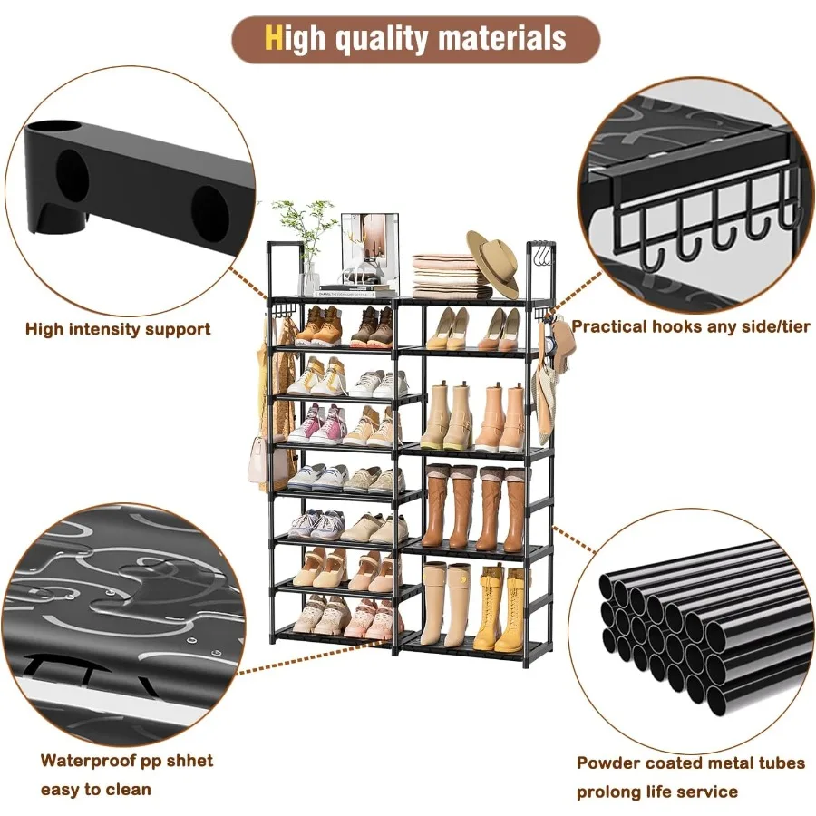 Shoe Rack Organizer 8 Tiers Tall Shoe Racks Shelf Storage 2632 Pairs Vertical Large Rack Stackable Shoes Racks for Entryway Clo