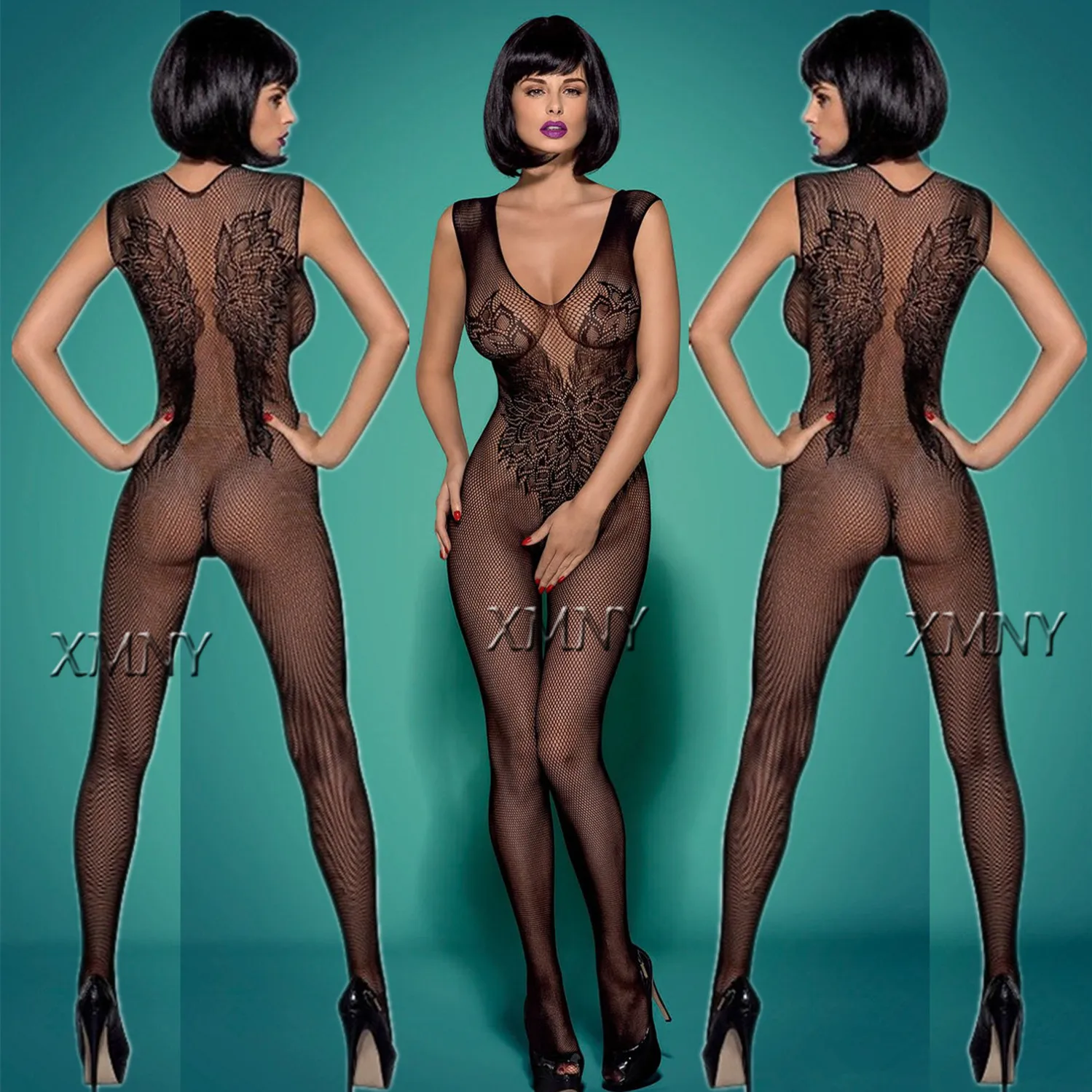 Sexy Lingerie Erotic Open Crotch Bodystocking Lingerie Black Bodysuit Sexy Porn Sleeveless Underwear Women Body Crotchless Costume