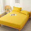 Yellow Fitted Sheet 3pcs Protective Mattress Cover Non-Slip Bedspreads Solid Bed Fitted Sheets with 2 Pillowcases Bedroom Decor 4