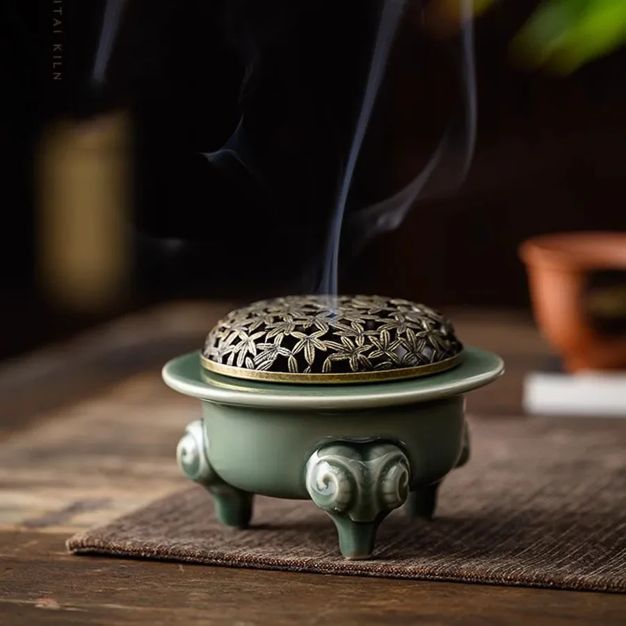 

Ceramic Incense Burner Ornament Decoration Modern Incense Burner Oriental Chinese Minimalistic Portable Round Encensoir Censer